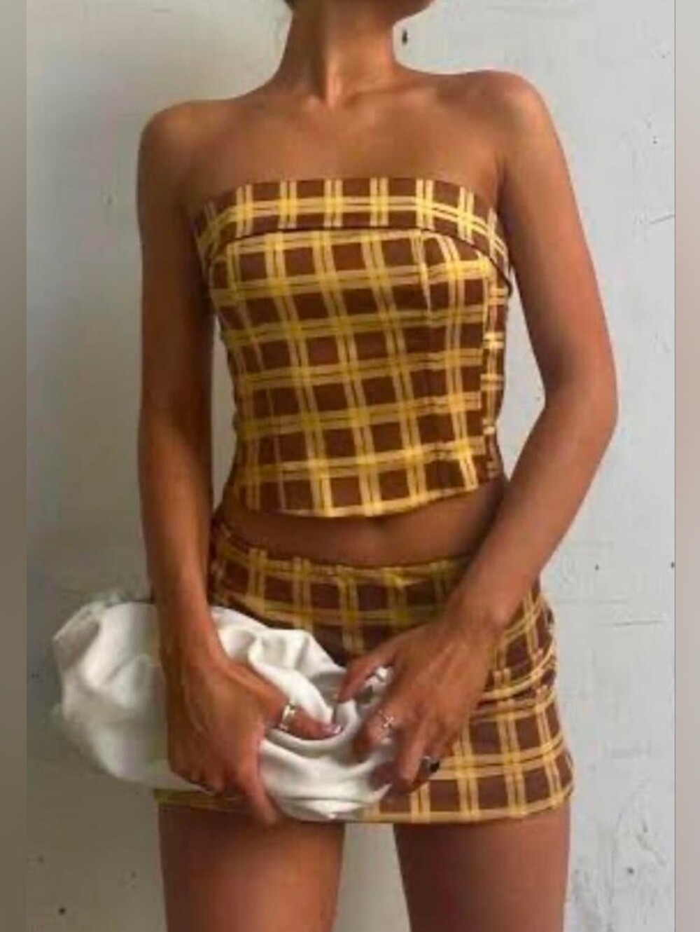 With Jéan Plaid Two Piece Set XXS Corset Tube Top & Mini Skirt Clueless Style